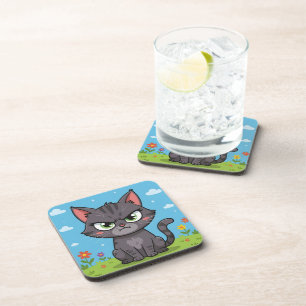Angry gray little cat coaster