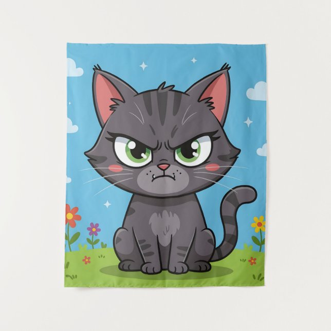 Angry gray little cat tapestry (Front)