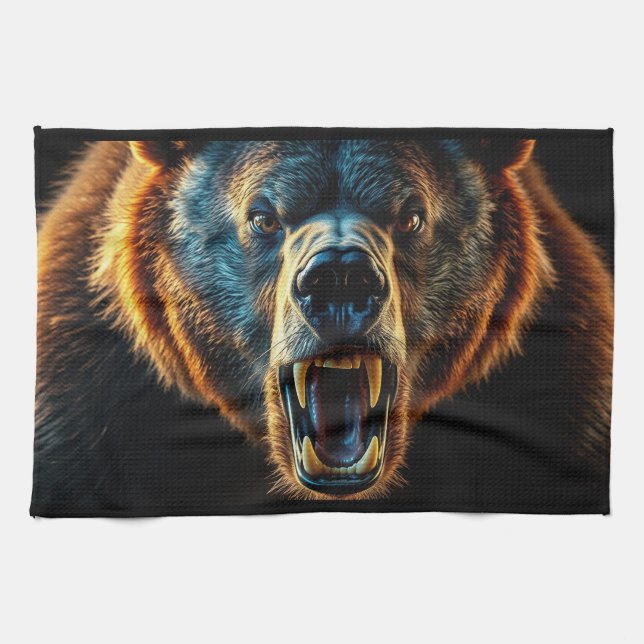 Angry Grizzly Bear Tea Towel (Horizontal)