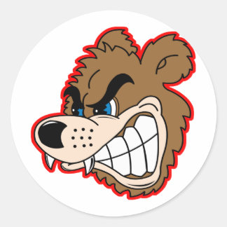 angry growling bear face classic round sticker