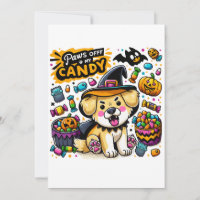 Angry Halloween Dog in Witch Hat Paws Off My Candy