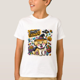 Angry Halloween Dog in Witch Hat Paws Off My Candy T-Shirt