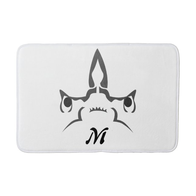 Angry Hammerhead Shark Line Art Bath Mat (Front)