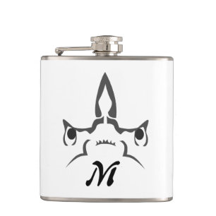 Angry Hammerhead Shark Line Art Hip Flask