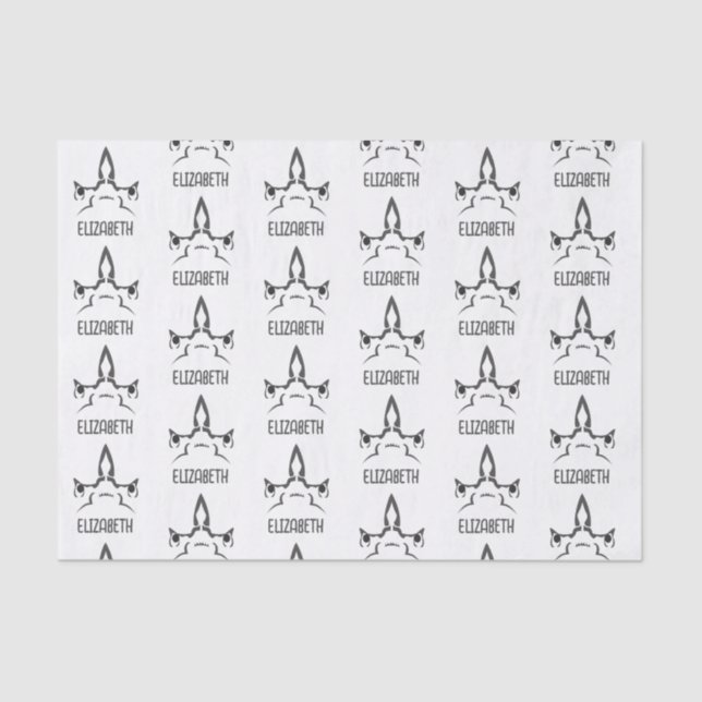 Angry Hammerhead Shark Line Art Tissue Paper (Front)