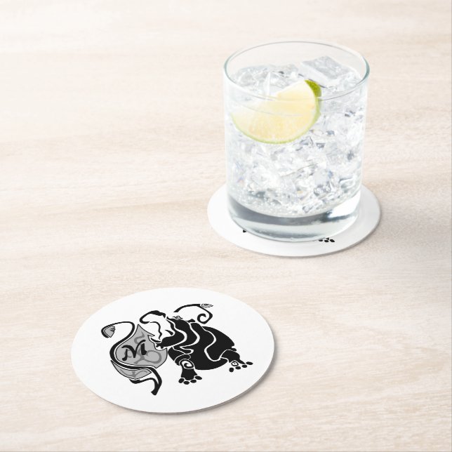 Angry Hippo Monogram Round Paper Coaster (Insitu)