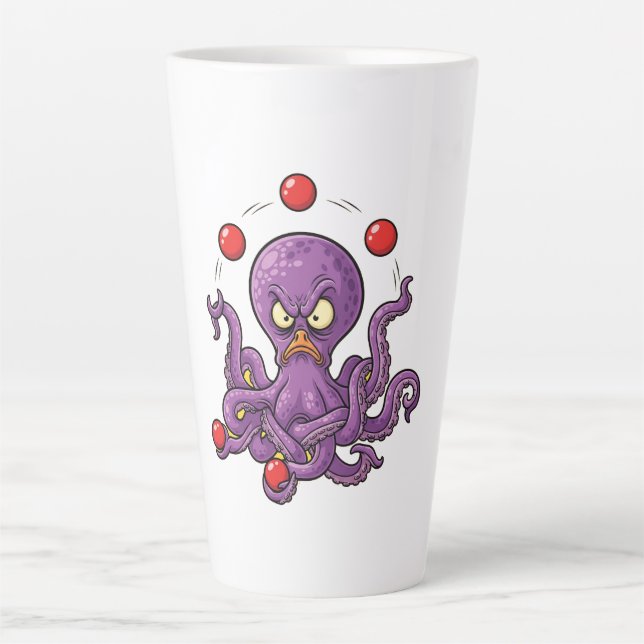 Angry Juggling Octopus Latte Mug (Front)