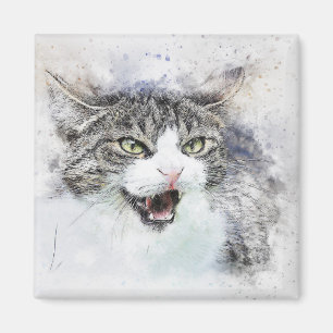 Angry Kitty Abstract Watercolor Magnet
