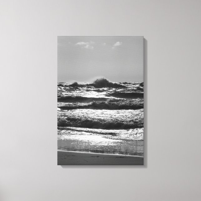 Angry Lake Michigan Grayscale Canvas Print (Front)