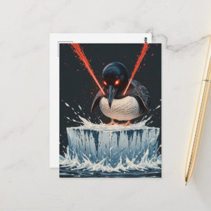 Angry laser eyes MN Loon melting ice Postcard
