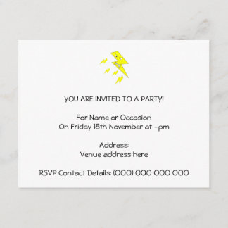 Angry Lightning Bolt. Yellow on White. Invitation