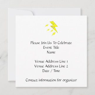 Angry Lightning Bolt. Yellow on White. Invitation