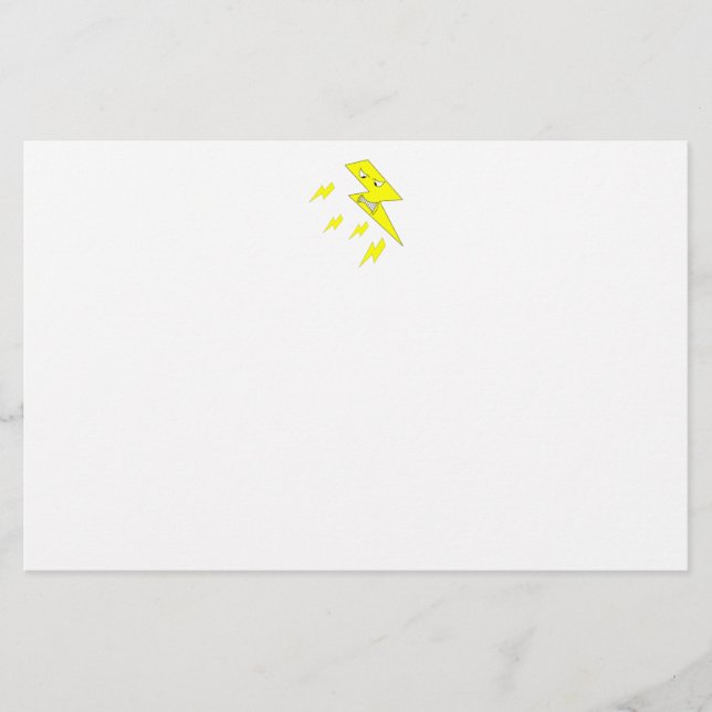 Angry Lightning Bolt. Yellow on White. Stationery (Front)