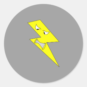 Angry Lightning. Yellow on Grey. Classic Round Sticker
