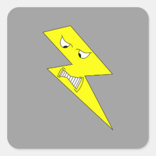 Angry Lightning. Yellow on Grey. Square Sticker