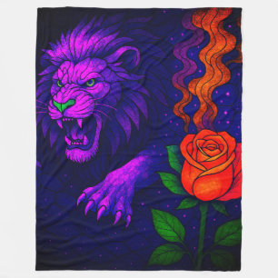 Angry Lion and a Rose Fleece Blanket