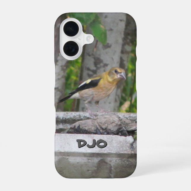 Angry Looking Bird with Your Initials iPhone 16 Case (Back)