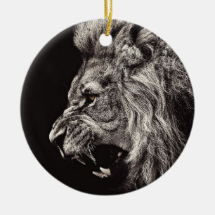 Angry Male Lion Ceramic Tree Decoration