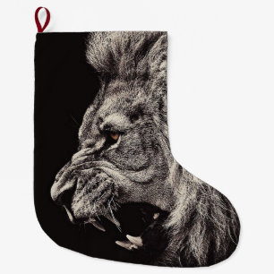 Angry Male Lion Large Christmas Stocking