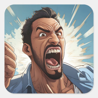 Angry Man Shaking Fist Cartoon Square Sticker