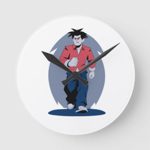 Angry man walking round clock