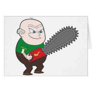 Angry man with chainsaw cartoon