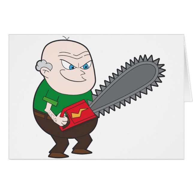 Angry man with chainsaw cartoon (Front Horizontal)