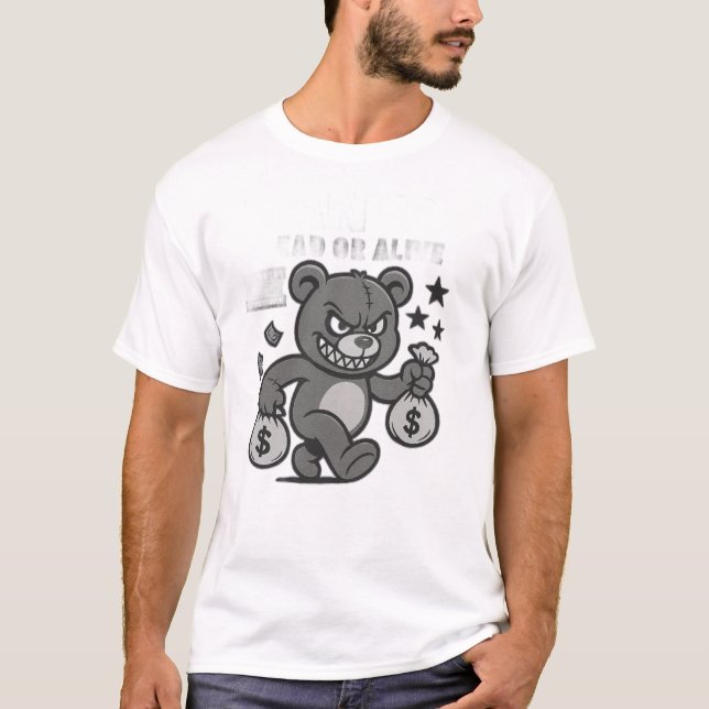 Angry Money Bear Cartoon T-Shirt – Bold Streetwear (Front)