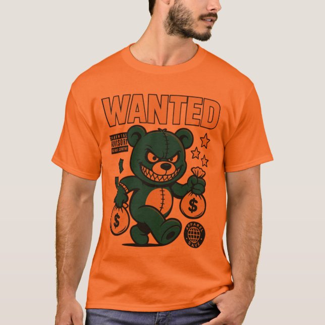 Angry Money Bear Cartoon T-Shirt – Bold Streetwear (Front)