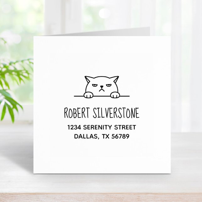 Angry Moody Cat Peeking above Address 2 Rubber Stamp (Creator Uploaded)