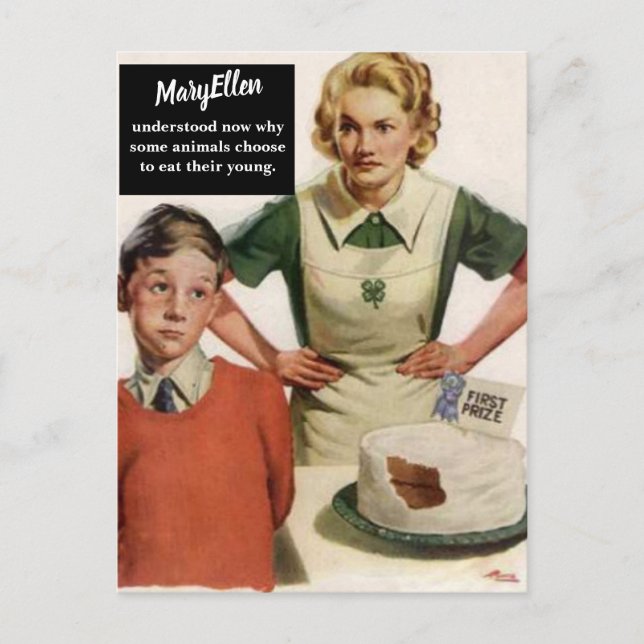 Angry Mum and Ruined Cake — Vintage Funny  Postcard (Front)