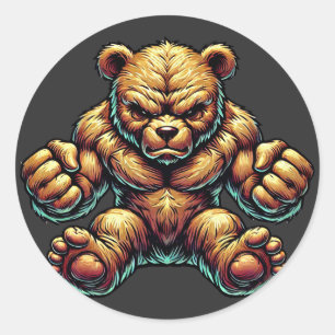 Angry Muscular Teddy bear colour illustration art Classic Round Sticker
