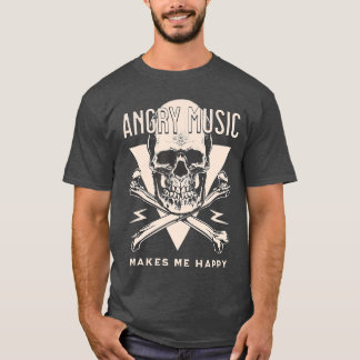 Angry Music Makes Me Happy Heavy Metal Rock Skelet T-Shirt