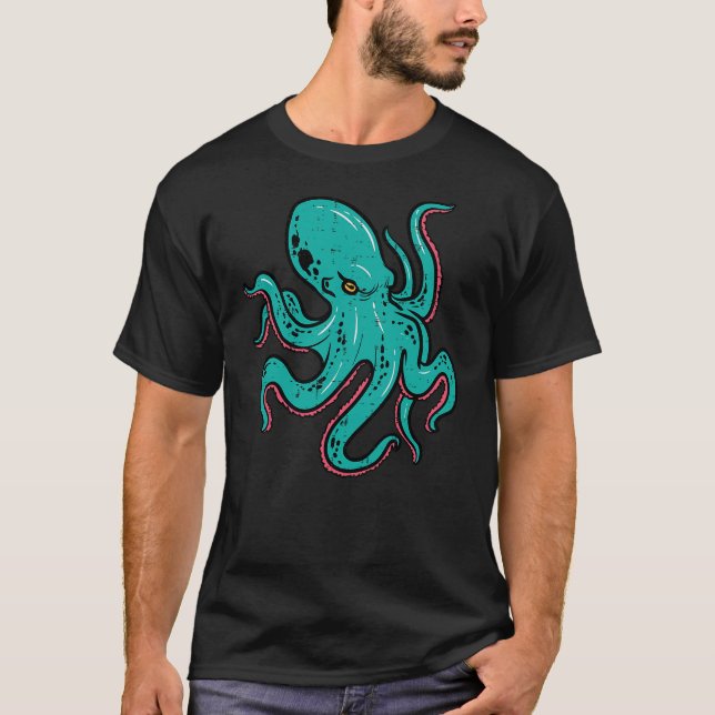 Angry Octopus Cephalopod Sea Animal Men Women Kids T-Shirt (Front)