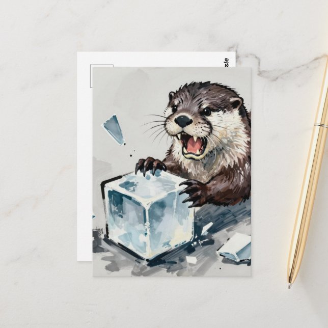 Angry otter breaking ice postcard (Front/Back In Situ)