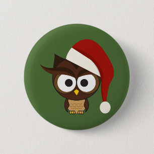 Angry Owl wearing Santa Hat 6 Cm Round Badge