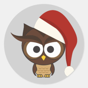 Angry Owl wearing Santa Hat Classic Round Sticker