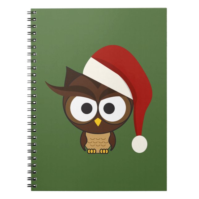 Angry Owl wearing Santa Hat Spiral Notebook (Front)
