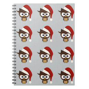 Angry Owl wearing Santa Hat Spiral Notebook