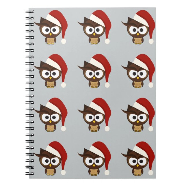 Angry Owl wearing Santa Hat Spiral Notebook (Front)