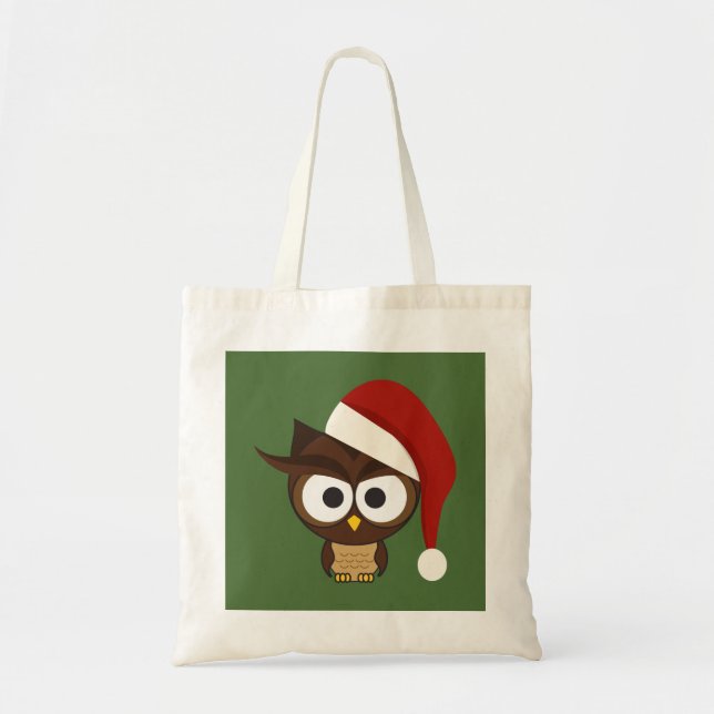 Angry Owl wearing Santa Hat Tote Bag (Front)