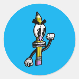 Angry Pencil Full Body Classic Round Sticker