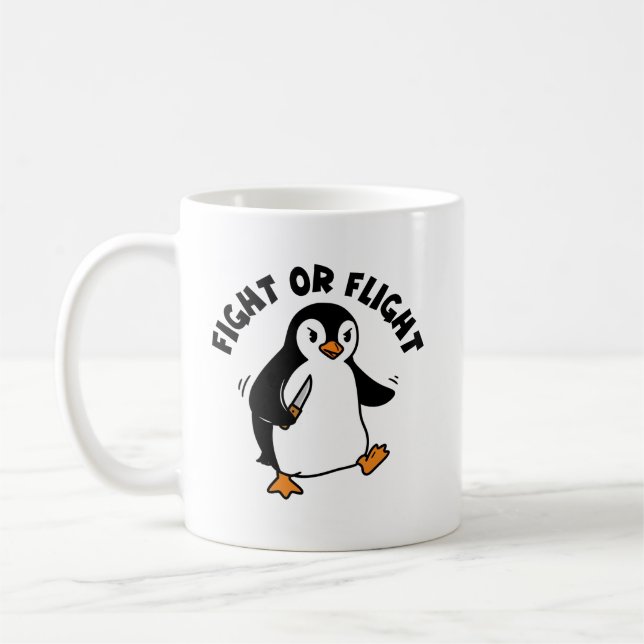 Angry Penguin Knife Minimalist Black and White   Coffee Mug (Left)