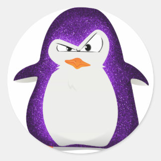 Angry Penguin Purple Glitter Photo Print Classic Round Sticker