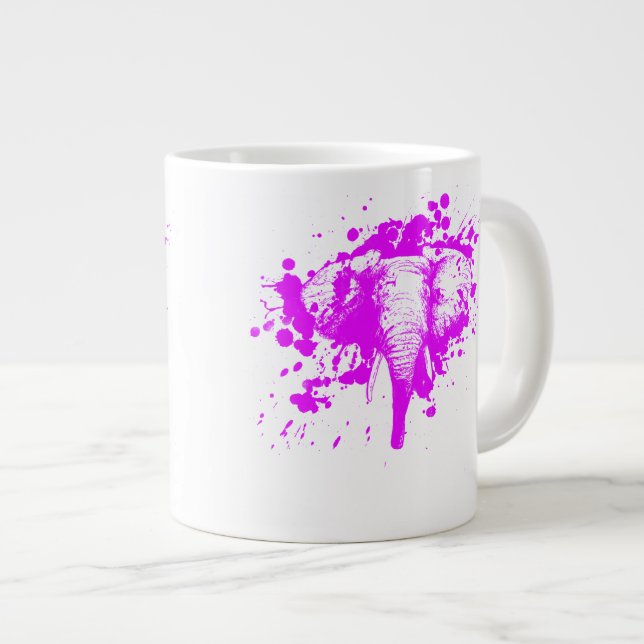 Angry Pink Elephant Large Coffee Mug (Front Right)