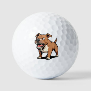 Angry Pitbull Cartoon Dog Brown Snarling Golf Balls