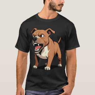 Angry Pitbull Cartoon Dog Brown Snarling T-Shirt