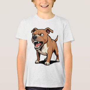Angry Pitbull Cartoon Dog Brown Snarling Tri-Blend Shirt