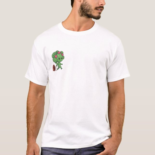 Angry Plant Creature Escaping Broken Pot Cartoon T-Shirt (Front)