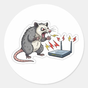 Angry Possum WiFi Rage Cartoon - Funny Tech Classic Round Sticker